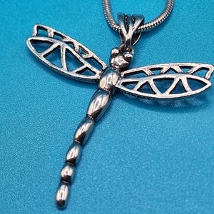 925 Sterling Silver Dragonfly Pendant and Necklace